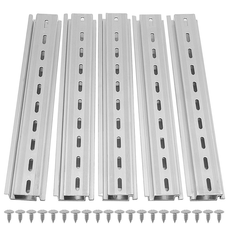 CKANDAY 10 Pcs 8 Inch Aluminum DIN Rails, Top Hat Slotted DIN Rail, 7.5 mm Height x 35 mm Width x 8 Inch Length, with 20 Pcs MXU-DIN-100 Screws for Hardware Components Mounting - Image 1